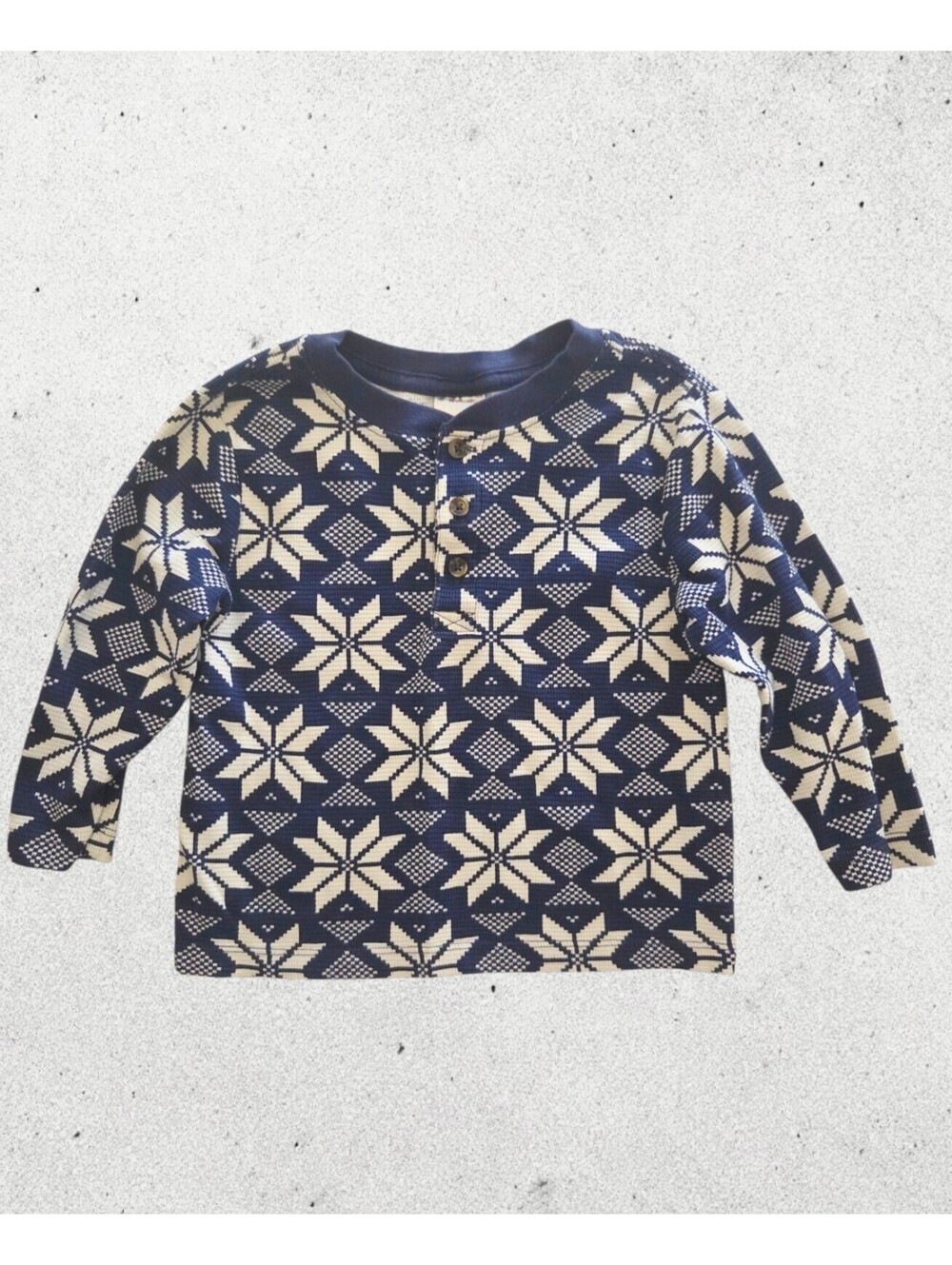 NWOT Hanna Andersson Thermal Henley Navy Scandi Snowflake 3T